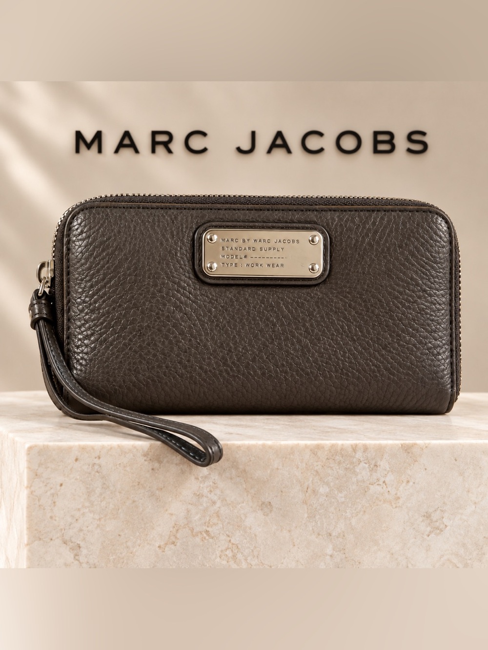 Marc by Marc Jacobs Dark Brown Pebbled Leather Zip Around Wristlet Wallet